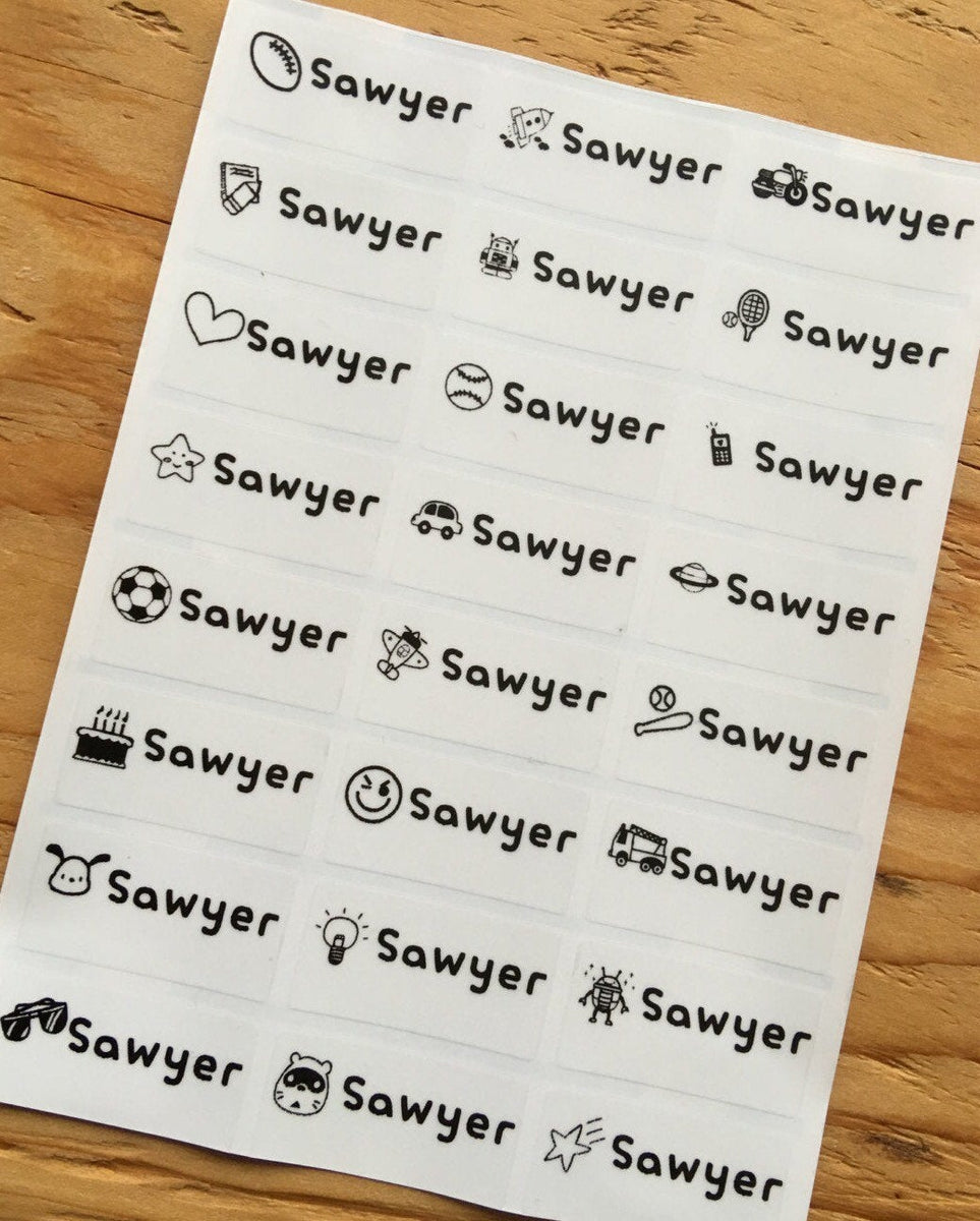 48 Long Sized Clear Kids with Boy Icons Waterproof Name Stickers –  HanPrinting&Stamping