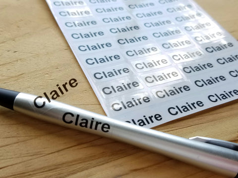 144 Clear Transparent Name Stickers with BLACK INK