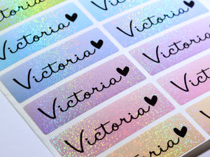 48 Long Glitter Plaid Rainbow Waterproof Name Stickers