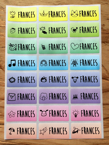 72 Medium Rainbow Waterproof Name Stickers with Girl Icons