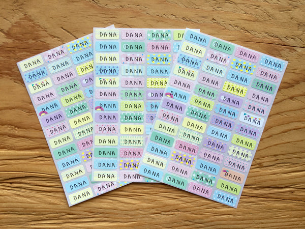 144 Pastel Pattern Waterproof Name Stickers