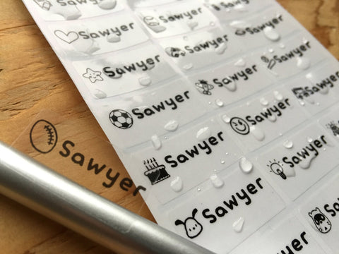 72 Medium Clear Waterproof Name Stickers with Boy Icons
