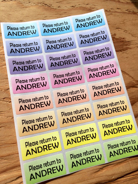 72 Medium Rainbow Waterproof Name Stickers