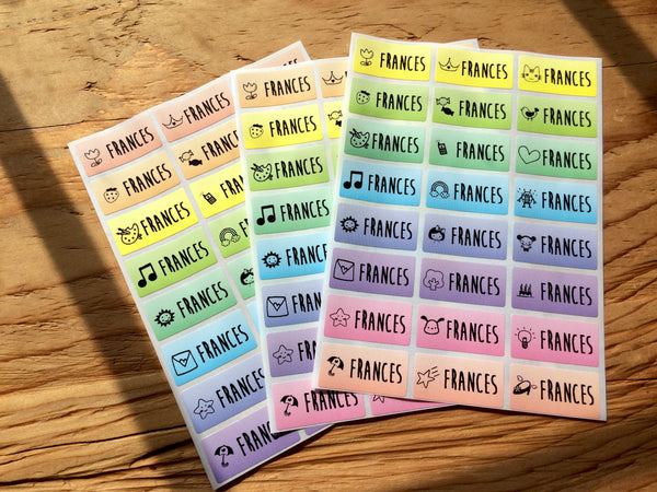 72 Medium Rainbow Waterproof Name Stickers with Girl Icons