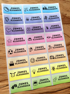 72 Medium Rainbow Gradient Waterproof Name Stickers with Boy Icons