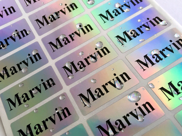72 medium Silver hologram Waterproof Name Stickers