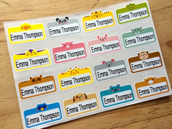 48 Medium Cute Animal Waterproof Name Stickers