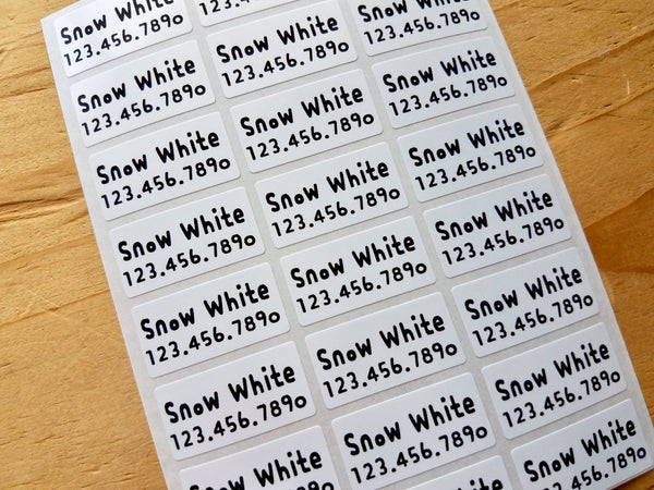 72 Medium Glossy White Waterproof Name Stickers