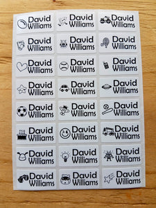 72 Medium White Name Stickers with Boy Images.