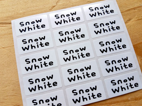 72 Medium Glossy White Waterproof Name Stickers