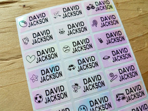 72 Medium Pink Hologram Name Stickers with Boy Images.
