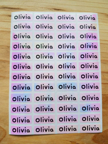 144 Pink Hologram Small Name Stickers