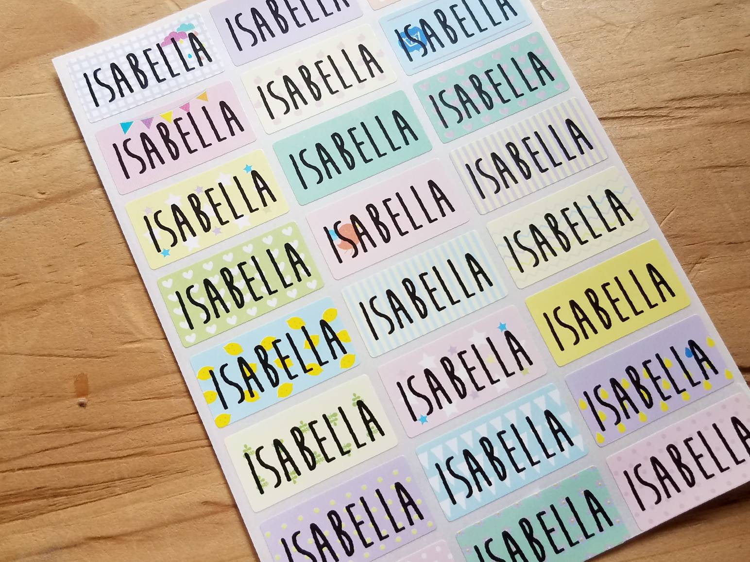 72 Medium Pastel Pattern Waterproof Name Stickers