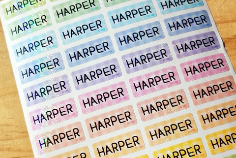 144 Glitter Plaid Rainbow Waterproof Name Stickers