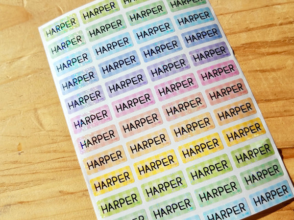 144 Glitter Plaid Rainbow Waterproof Name Stickers