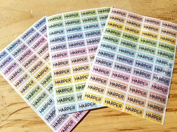 144 Glitter Plaid Rainbow Waterproof Name Stickers