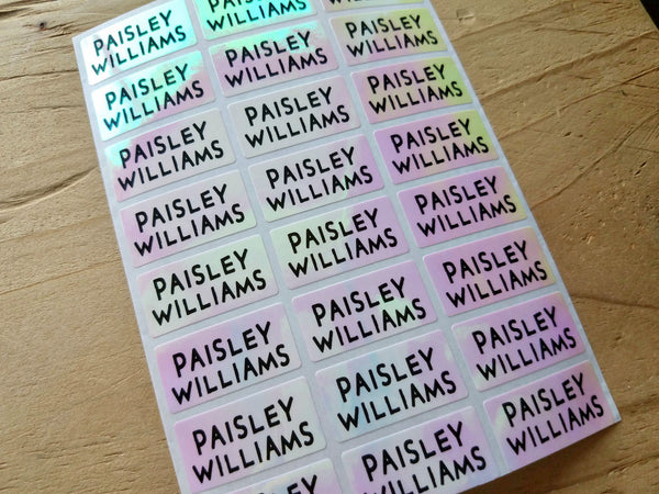 72 Medium Pink Hologram Waterproof Name Stickers