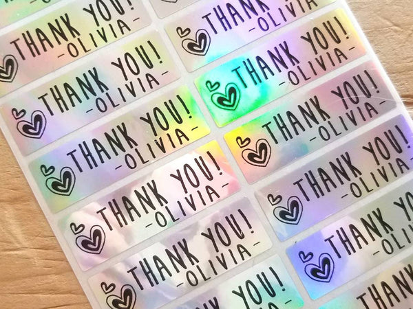 48 Long Silver hologram Waterproof Name Stickers