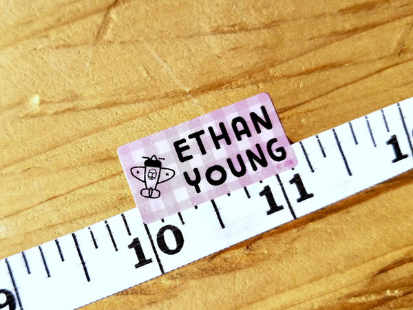 72 Glitter Plaid Medium Waterproof Name Stickers with Boy Images