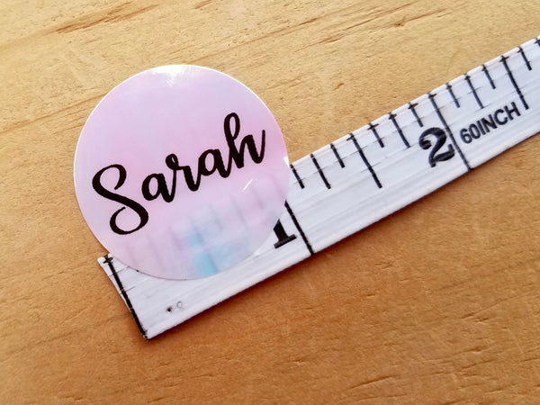 36 Circle Pink Hologram Waterproof Name Stickers