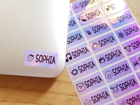 72  Medium Blue Hologram Waterproof Name Stickers with Girls Icons