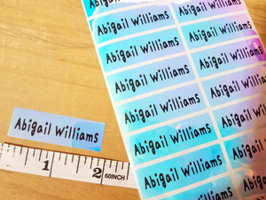48 Long Blue Hologram Waterproof Name Stickers