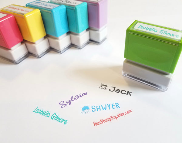 4010 Green Small Self Inking Name Stamp  5 Ink Colors Available. Custom Personalized Stamp.