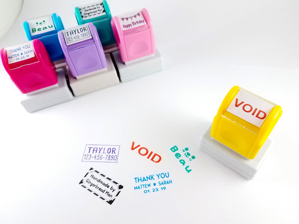 3520 Yellow Rectangle Self Inking Name Stamp. 5 Ink Colors Available. Custom Personalized Stamp.