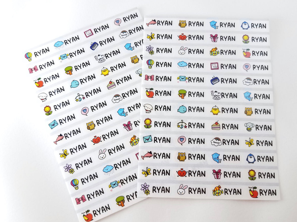144 Small Clear with Color Images Waterproof Name Stickers ...