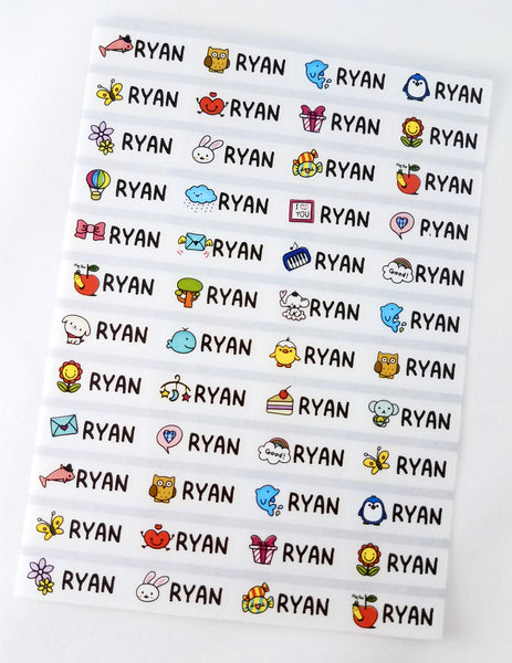 144 Small Clear with Color Images Waterproof Name Stickers