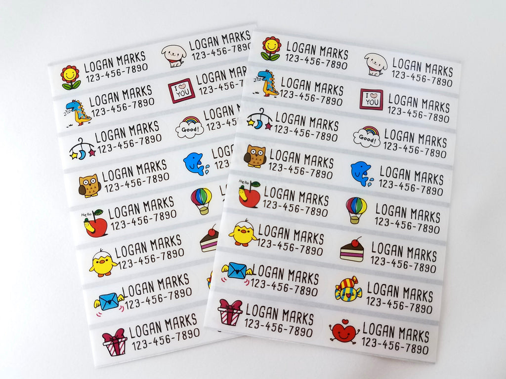 48 Long Size Clear with Color Images Waterproof Name Stickers – HanPrinting