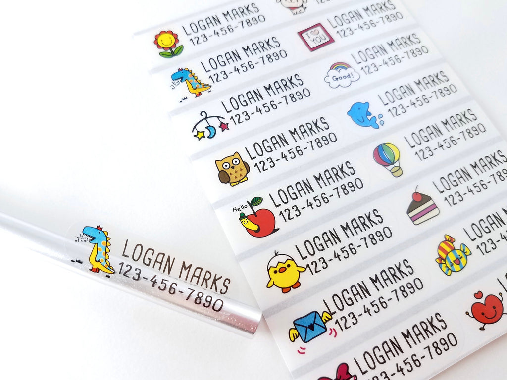 48 Long Size Clear with Color Images Waterproof Name Stickers – HanPrinting
