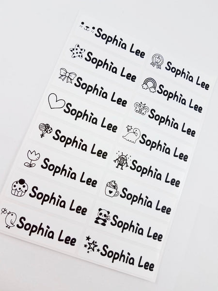 48 Long White Waterproof Name Stickers with Girl Icons