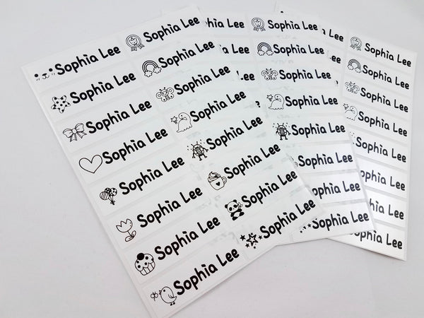 48 Long White Waterproof Name Stickers with Girl Icons