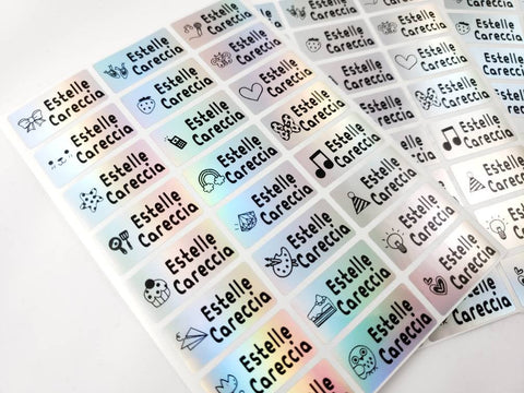 72 Medium Silver Hologram Waterproof Name Stickers with Girl Icons