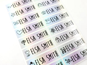 48 Long Silver Hologram Waterproof Name Stickers with Girl Icons