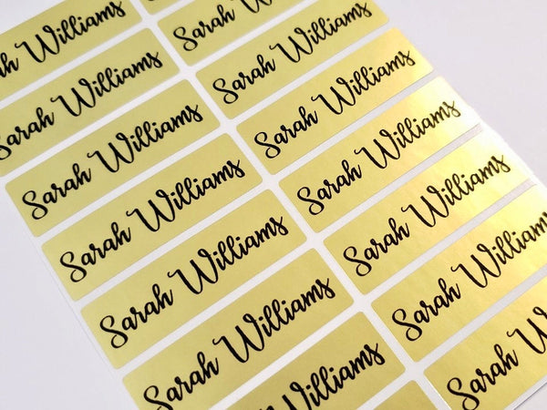 48 Long Sized Gold Waterproof Name Stickers