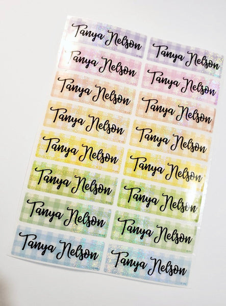 48 Long Glitter Plaid Rainbow Waterproof Name Stickers