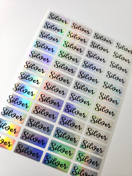 144 Small Silver Hologram Waterproof Name Stickers