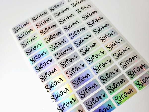 144 Small Silver Hologram Waterproof Name Stickers