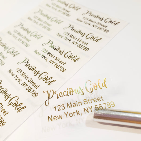 30 GOLD INK Large CLEAR Waterproof Name Stickers