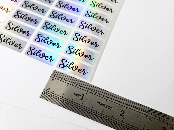 144 Small Silver Hologram Waterproof Name Stickers