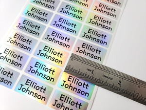 72 medium Silver hologram Waterproof Name Stickers