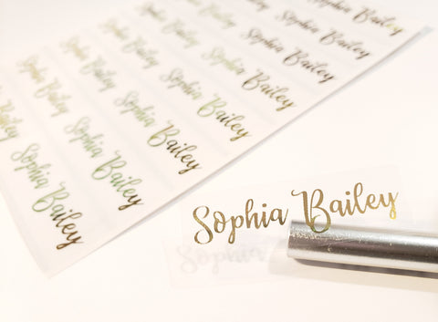 48 Long GOLD INK clear Waterproof Name Stickers