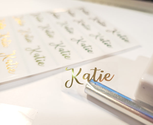 72 GOLD INK Clear Waterproof Name Stickers
