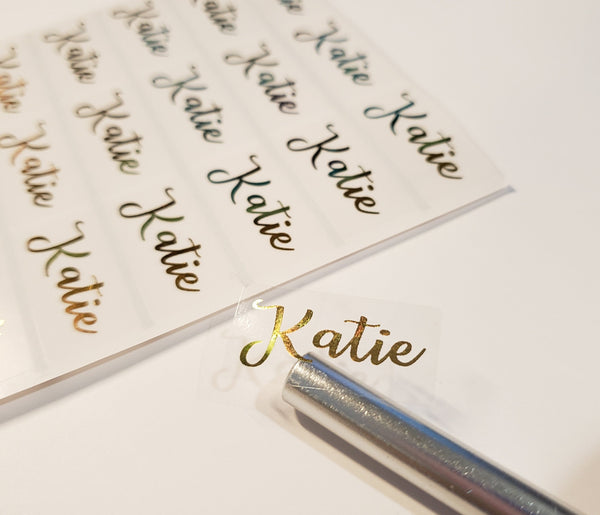 72 GOLD INK Clear Waterproof Name Stickers