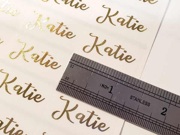 72 GOLD INK Clear Waterproof Name Stickers