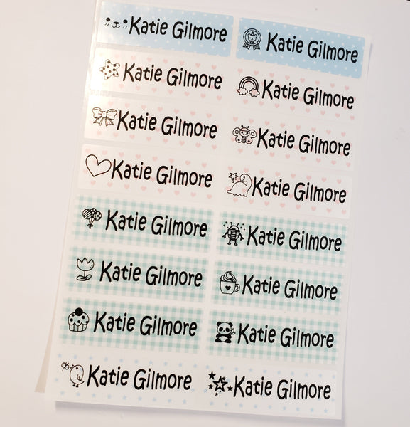 48 Long Classic Pattern Waterproof Name Stickers with Girl Icons