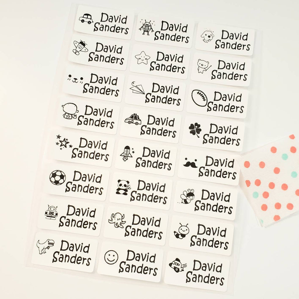 24 Medium Size White Fabric Labels with Boy Images Clothing Label