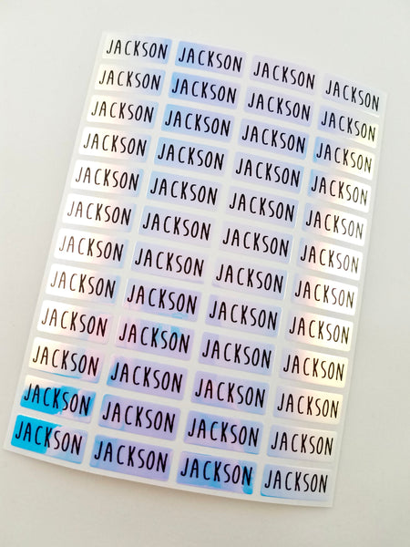 144 Blue Hologram Small Name Stickers